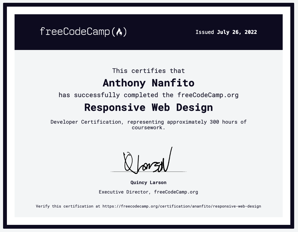 freeCodeCamp Responsive Web Design Certificate